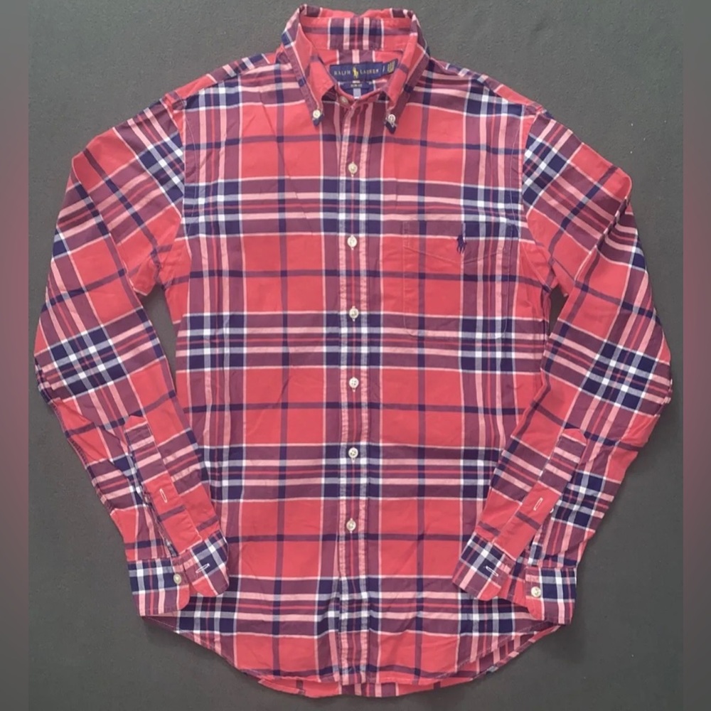 Ralph Lauren Shirt Men S Pink Madras Plaid Button Up Slim Fit Pony Preppy “Used”